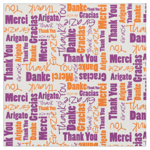 Purple and Orange Thank You Word Cloud Fabric