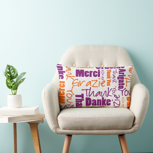 Purple and Orange Thank You Word Cloud Lumbar Cushion (Chair)