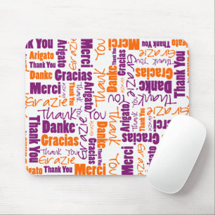 Purple and Orange Thank You Word Cloud Mouse Mat