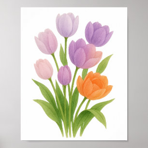 Purple and Orange Tulips Painting Floral Wall Art