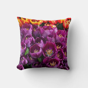 Purple and orange tulips throw pillow