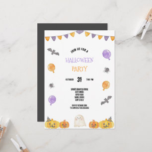 PURPLE AND ORANGE WATERCOLOR HALLOWEEN PARTY  INVITATION