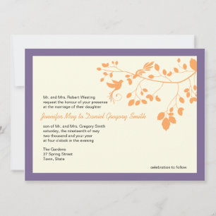 Purple And Orange Wedding Invitations Love Birds
