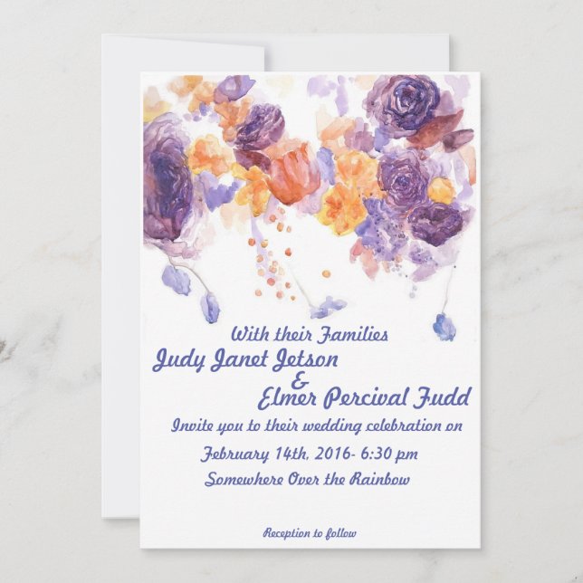 Purple and Orange Wedding Invite (Front)