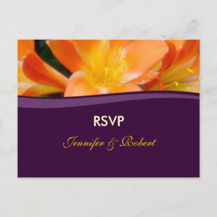 Purple and Orange Wedding RSVP Invitation Postcard