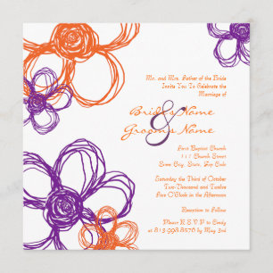 Purple and Orange Wild Flowers Wedding Invitation