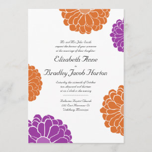 Purple and Orange Zinnia Flower Wedding Invitation