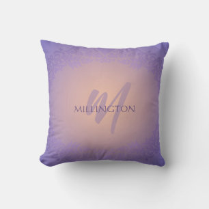 Purple and Peach Damask Monogram Cushion