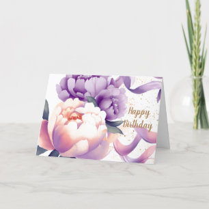 Purple and Peach Watercolor Peony Birthday Card