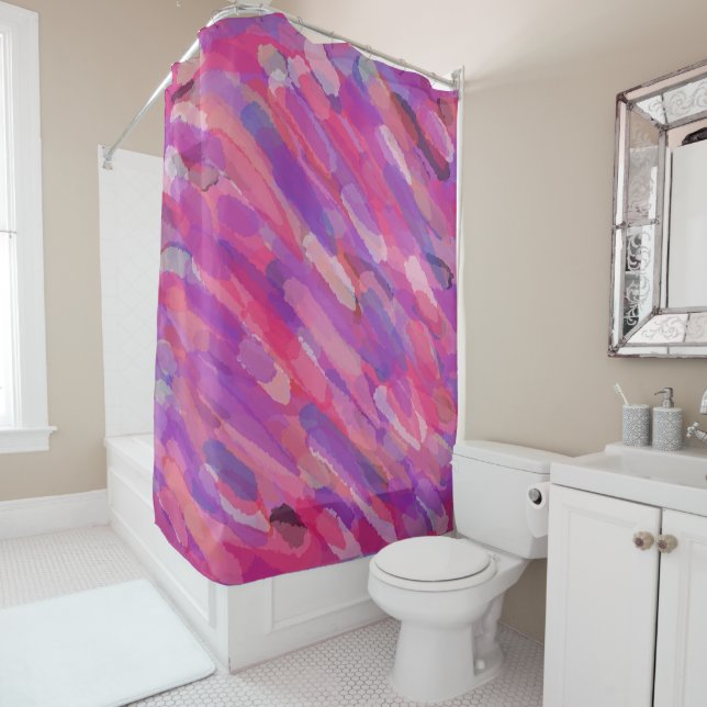 Purple and Pink Abstract Pattern Shower Curtain (In Situ)
