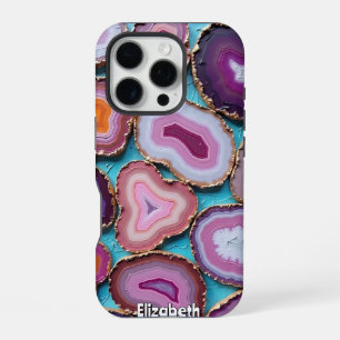 Purple and Pink Agate Slices with Gold iPhone 16 Pro Case