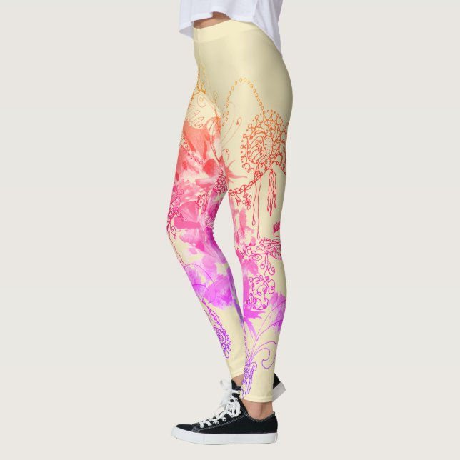 Purple and Pink All-over Floral Abstract Leggings (Left)