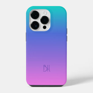 Purple and pink and turquoise ombre background  iPhone 14 pro case