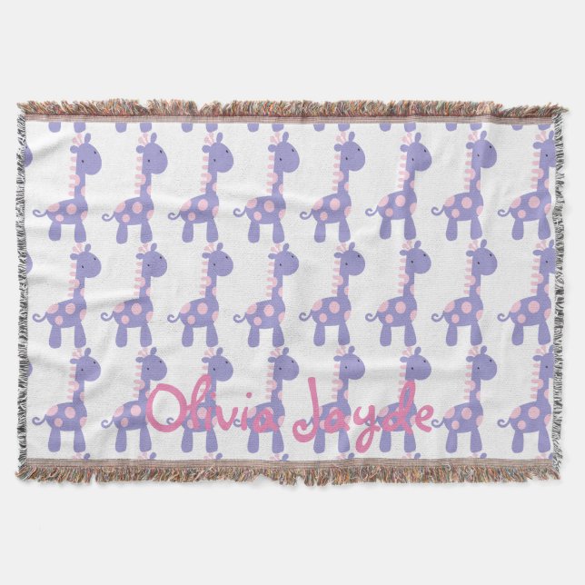 Purple and Pink Baby Giraffe Throw Blanket (Front)