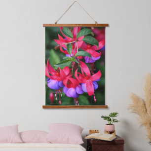 Purple and Pink Bicolor Fuchsia Floral Hanging Tapestry