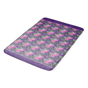 Purple and pink botanical floral pattern bath mat