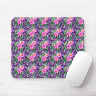 Purple and pink botanical floral pattern  mouse mat