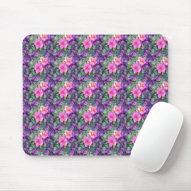 Purple and pink botanical floral pattern  mouse mat (With Mouse)