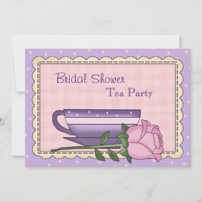 Purple and Pink Bridal Shower Tea Party Invitation (Front)