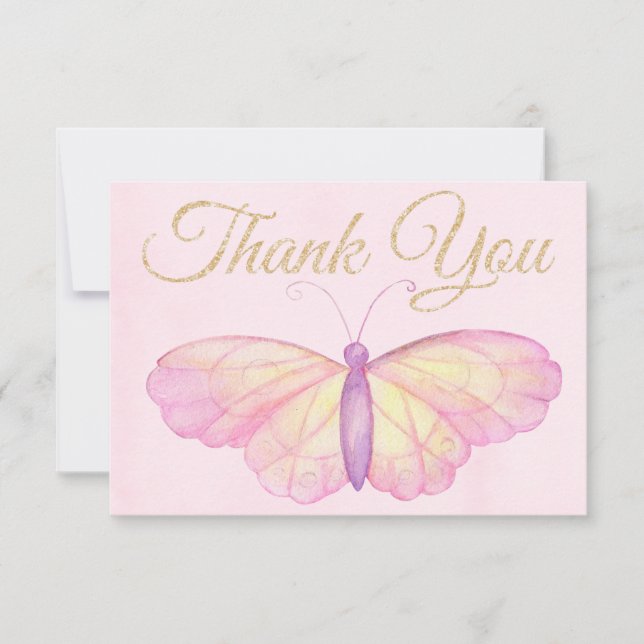 Purple and Pink Butterfly Baby Shower Thank You Card (Front)