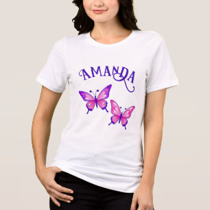 Purple and Pink Butterfly Duo with Name Tri-Blend Shirt