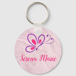 Purple and Pink Butterfly Key Chain Personalised