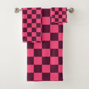 Purple and Pink Chequerboard Bath Towel Set