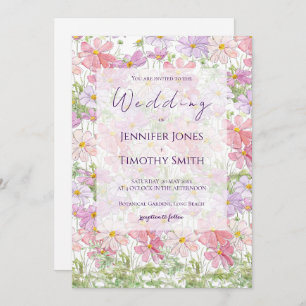 purple and pink cosmos flowers watercolour invitation