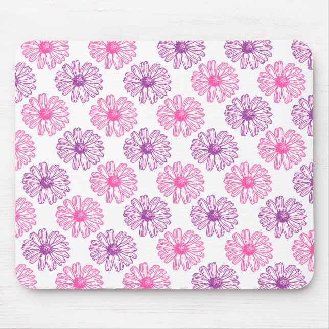 Purple and Pink Daisies Pattern Mouse Mat (Front)