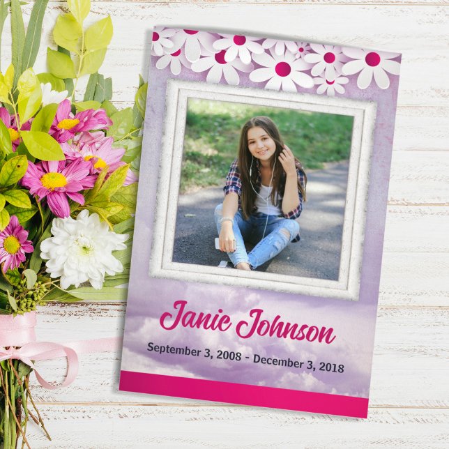 Purple and Pink Daisy Funeral Program for Girl Flyer (Creator Uploaded)