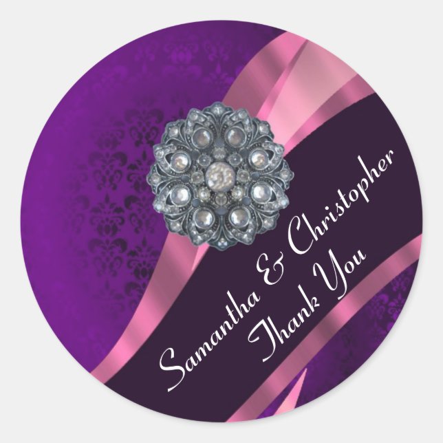 Purple and pink damask wedding seal (Front)