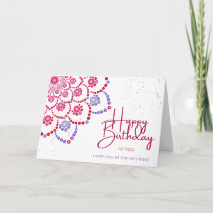 Purple and Pink Dot Mandala Happy Birthday Card