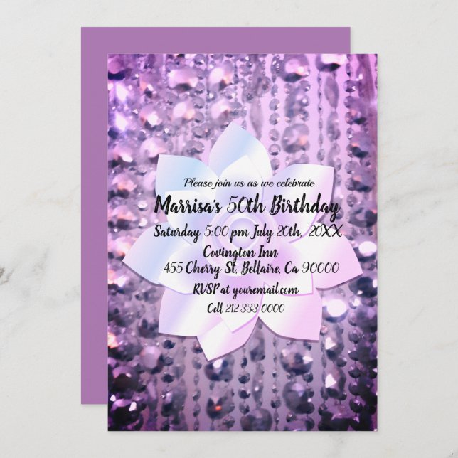 Purple and Pink Elegant  Beaded Birthday Invitation (Front/Back)