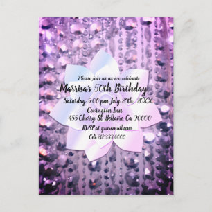 Purple and Pink Elegant  Beaded Birthday Postcard