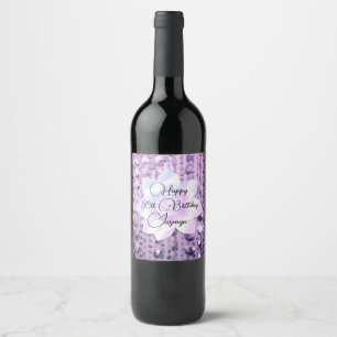 Purple and Pink Elegant  Beaded Birthday Wine Labe Wine Label
