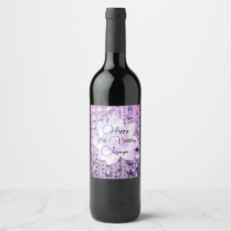 Purple and Pink Elegant  Beaded Birthday Wine Labe Wine Label