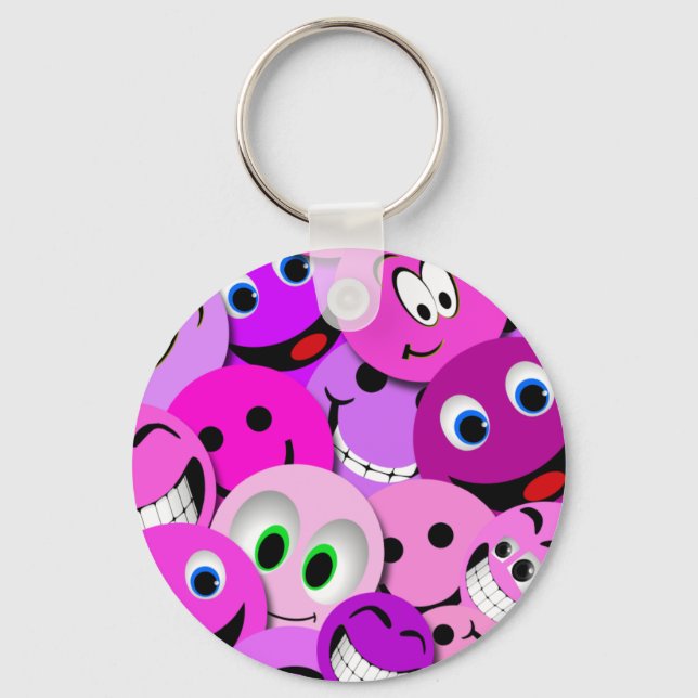 PURPLE AND PINK FACES COLLAGE KEY RING (Front)