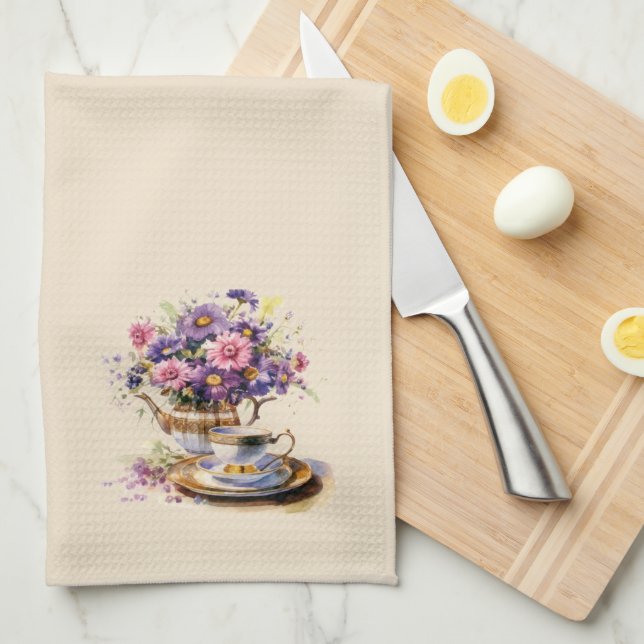 Purple and Pink Fall Bouquet Tea Set Towel (Quarter Fold)
