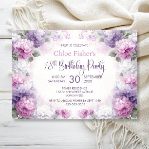 Purple and Pink Floral 18th Birthday Party Invitation