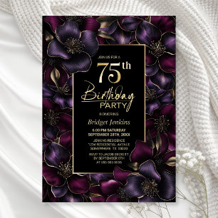 Purple and Pink Floral 75th Birthday Party Invitation