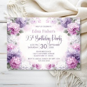 Purple and Pink Floral 95th Birthday Party Invitation