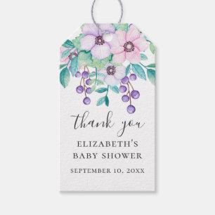 Purple and pink floral baby shower thank you gift tags