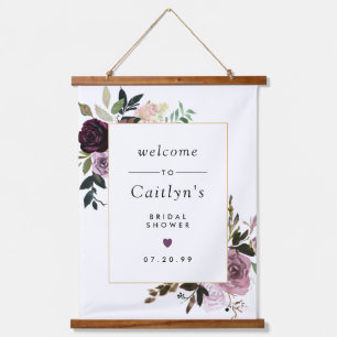 Purple and Pink Floral Bridal Shower Welcome Hanging Tapestry