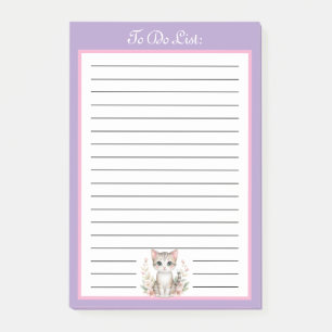 Purple and Pink Floral Cat To Do List Post-it Notes