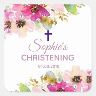 Purple and Pink Floral Christening Baptism sticker