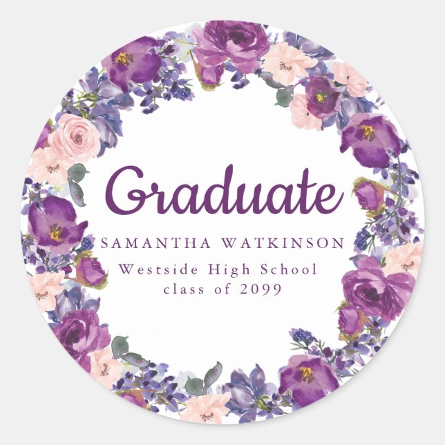 Purple and Pink Floral  Graduation Sticker (Front)