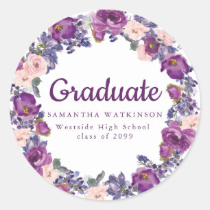 Purple and Pink Floral Graduation Sticker