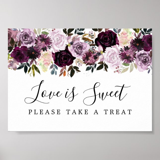 Purple and Pink Floral Love is Sweet Wedding Sign (Front)