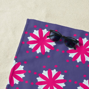 Purple and pink floral shapes illustration beach towel
