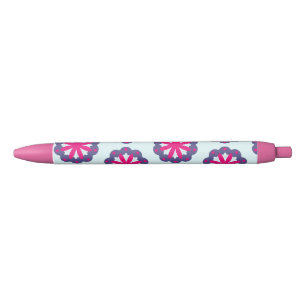 Purple and pink floral shapes illustration black ink pen